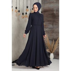 Neva Style 2703L Detaylı Lacivert Düğme Tesettür Elbise