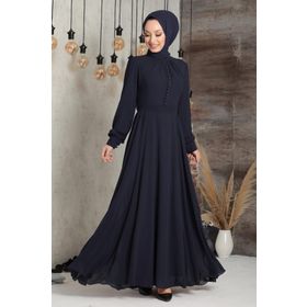 Neva Style 2703L Detaylı Lacivert Düğme Tesettür Elbise