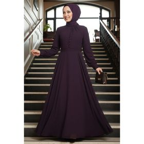 Neva Style 2703MOR Detaylı Mor Düğme Tesettür Elbise