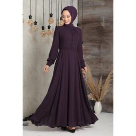 Neva Style 2703MOR Detaylı Mor Düğme Tesettür Elbise