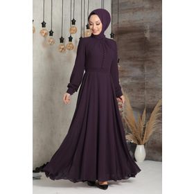 Neva Style 2703MOR Detaylı Mor Düğme Tesettür Elbise