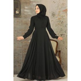 Neva Style 2703S Detaylı Siyah Düğme Tesettür Elbise