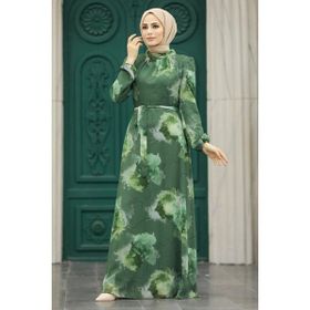 Neva Style 279313HK Desenli Haki Tesettür Elbise