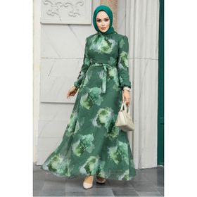 Neva Style 279313HK Desenli Haki Tesettür Elbise