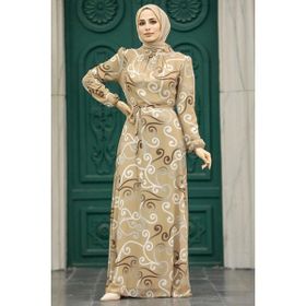 Neva Style 279329BS Çiçek Desenli Bisküvi Rengi Tesettür Elbise