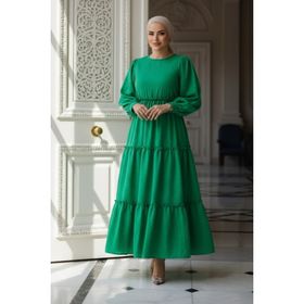 Neva Style 3033Y Kat Piliseli Yeşil Tesettür Elbise