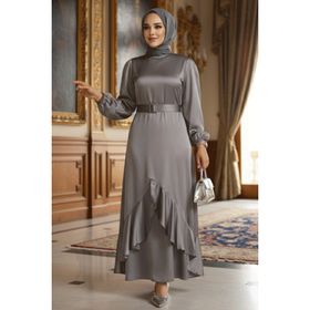 Neva Style 4566GR Volanlı Gri Tesettür Abiye Elbise