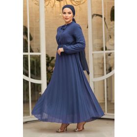 Neva Style 50351L Yakası Bağlamalı Lacivert Tesettür Elbise