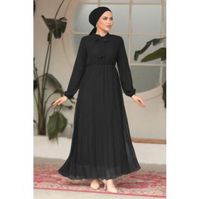 Neva Style 50351S Yakası Bağlamalı Siyah Tesettür Elbise