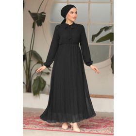 Neva Style 50351S Yakası Bağlamalı Siyah Tesettür Elbise