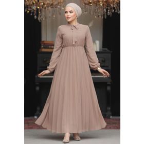Neva Style 50351V Yakası Bağlamalı Vizon Tesettür Elbise