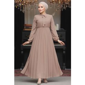 Neva Style 50351V Yakası Bağlamalı Vizon Tesettür Elbise