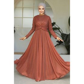Neva Style 5397KRMT Simli Kiremit Tesettür Abiye Elbise