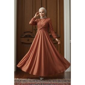 Neva Style 5397KRMT Simli Kiremit Tesettür Abiye Elbise