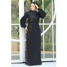 Neva Style 5516GOLD Şifon Detaylı Pul Payet Gold Tesettür Abiye Elbise