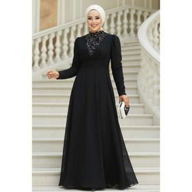 Neva Style 56280GMS Pul Payet Detaylı Gümüş Tesettür Abiye Elbise