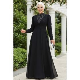 Neva Style 56280GMS Pul Payet Detaylı Gümüş Tesettür Abiye Elbise