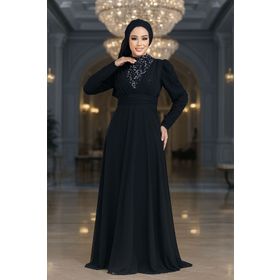 Neva Style 56280GMS Pul Payet Detaylı Gümüş Tesettür Abiye Elbise