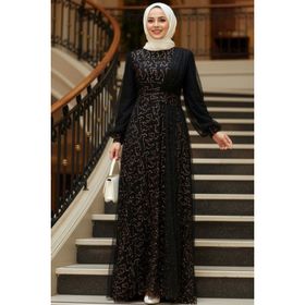 Neva Style 5696GOLD Pul Payet İşlemeli Gold Tesettür Abiye Elbise