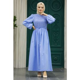Neva Style 5857M Dantel Detaylı Mavi Tesettür Elbise
