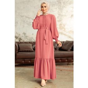 Neva Style 5972SMN Etek Ucu Volanlı Somon Tesettür Elbise
