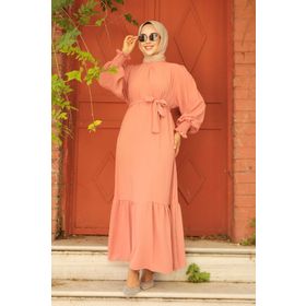 Neva Style 5972SMN Etek Ucu Volanlı Somon Tesettür Elbise