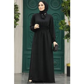 Neva Style 5973S Yakası Bağlamalı Siyah Tesettür Elbise