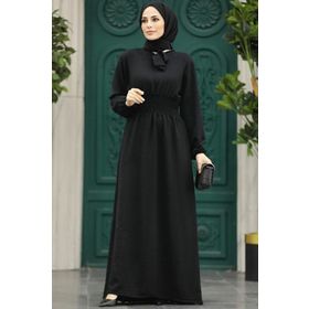 Neva Style 5973S Yakası Bağlamalı Siyah Tesettür Elbise
