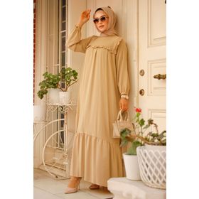 Neva Style 7681BEJ Fırfır Detaylı Bej Tesettür Elbise
