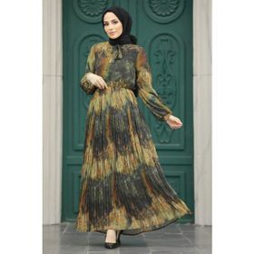 Neva Style 76871HK Haki Desenli Tesettür Elbise