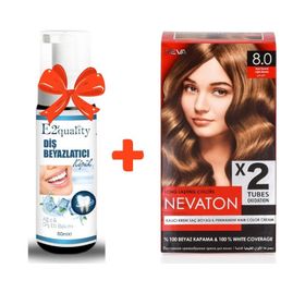 Nevaton Kalıcı Krem Saç Boyası 8.0 Açık Kumral+E2'Quality Diş Beyazlatıcı Köpük