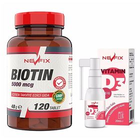 Nevfix Biotin 5000 mcg 120 Tablet + Vitamin D3 400 IU 20 ml Sprey