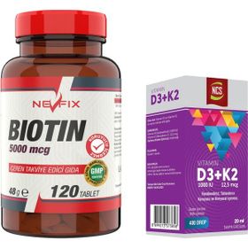 Nevfix Biotin 5000 mcg İçeren 120 Tablet + Ncs Vitamin D3 K2 20 ml Damla