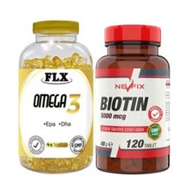 Nevfix Biotin 5000 mg 120 Tablet + Flx Omega-3 90 Kapsül Balık Yağı