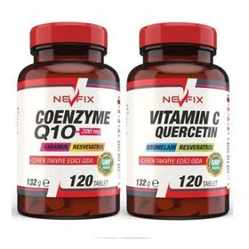 Nevfix Coenzyme Q10 200 mg 120 Tablet + Vitamin C Quercetin 120 Tablet