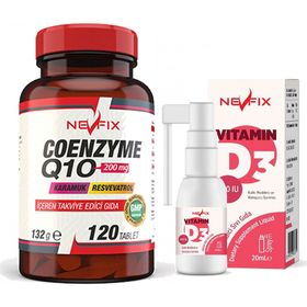 Nevfix Coenzyme Q10 200 mg 120 Tablet + Vitamin D3 400 IU 20 ml Sprey