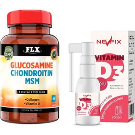 Nevfix Glucosamine Chondroitin MSM Collagen 60 Tablet + Vitamin D3 400 IU 20 ml Sprey