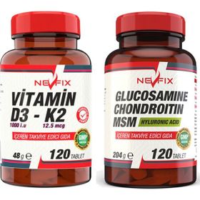 Nevfix Glucosamine Chondroitin MSM Hyaluronic Acid 120 Tablet + Vitamin D3 K2 120 Tablet