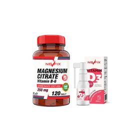 Nevfix Magnesium Citrate Vitamin B6 120 Tablet + Nevfix Vitamin D3 400 IU 20 ml Sprey