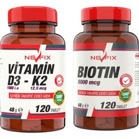 Nevfix Vitamin D3 K2 120 Tablet + Biotin 5000 mcg 120 Tablet
