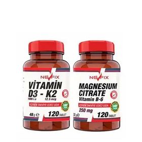 Nevfix Vitamin D3 K2 120 Tablet + Magnesium Citrate Vitamin B6 120 Tablet
