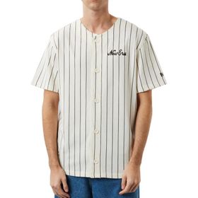 New Era 60284786-PINSTRIPE NE JERSEY NEWERA Bisiklet Yaka Düz Beyaz Erkek T-shirt