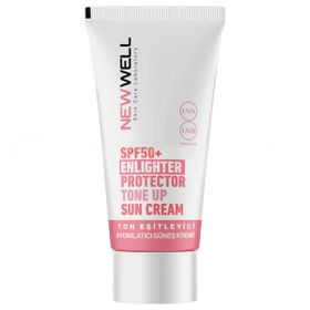 New Well Ton Eşitleyici Yüksek Koruma Etkili SPF50+ Aydınlatıcı Pembe 50 ml Yüz Güneş Kremi