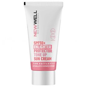 New Well Ton Eşitleyici Yüksek Koruma Etkili SPF50+ Aydınlatıcı Pembe 50 ml Yüz Güneş Kremi