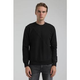 New World 22FWM60125 Bisiklet Yaka Siyah Erkek Sweatshirt