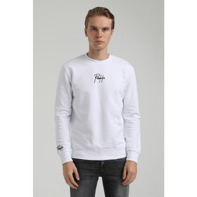 New World 22FWM60129 Bisiklet Yaka Beyaz Erkek Sweatshirt