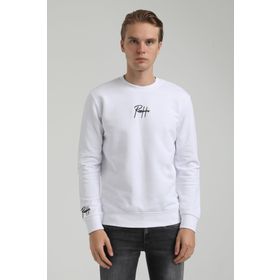 New World 22FWM60129 Bisiklet Yaka Beyaz Erkek Sweatshirt