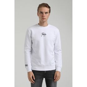 New World 22FWM60129 Bisiklet Yaka Beyaz Erkek Sweatshirt