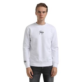 New World 22FWM60129 Bisiklet Yaka Beyaz Erkek Sweatshirt