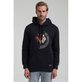 New World 22FWM64030 Lacivert Polo Kapüşonlu Slim Fit Erkek Sweatshirt